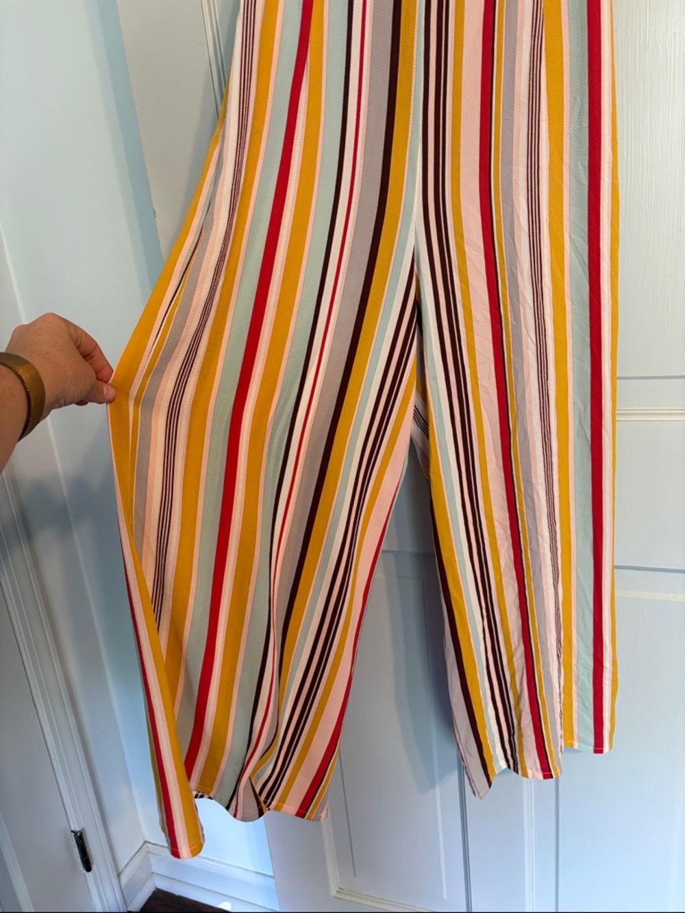 Lush Small Colorful Vertical Stripe Spaghetti Strap Jumpsuit Cut Out Back - Picture 3 of 7
